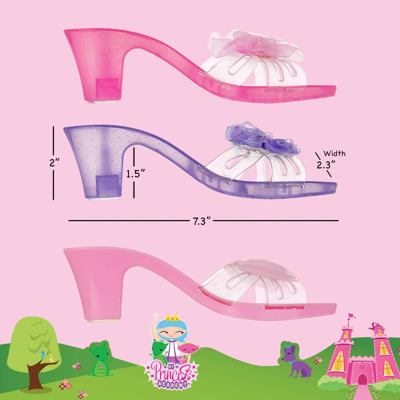 PRINCESS EXPRESSIONS Expressions Kids 3 Pack Dress Up Royalty Shoes with Heels Set in Carrying Bag - Fits Toddler Size 7-10 - Pink, Rose, Lilac Perfect Little Girl Toys Role Play Playset - Image 3